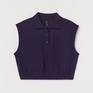 H&M Navy Blue Pique Polo Crop Top